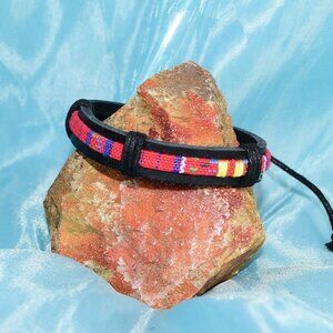 Azzia Tapestry Bohemian Sliding Tie Bracelet Black Red Multicolor Gift Packaged